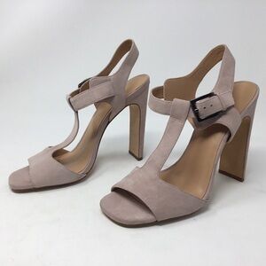 Halston Heritage Vera Pink T-strap Heeled Sandals.